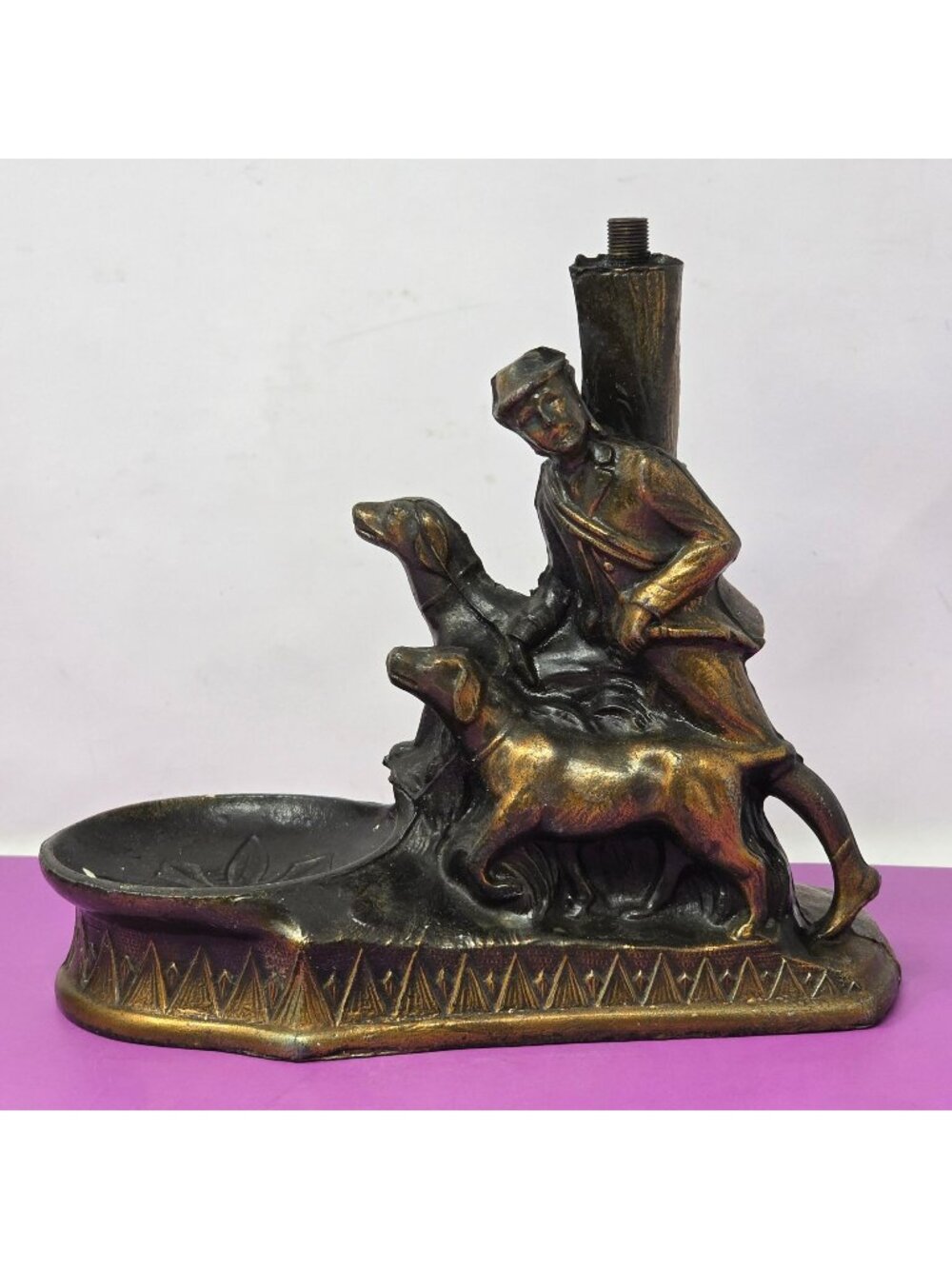 Vintage Hunting Dog Smoking Stand Lamp Base Hunter Pointer Dogs Cast Metal